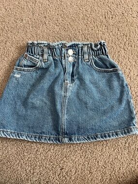 Zara Classic Blue Denim Paperbag Waist Skirt